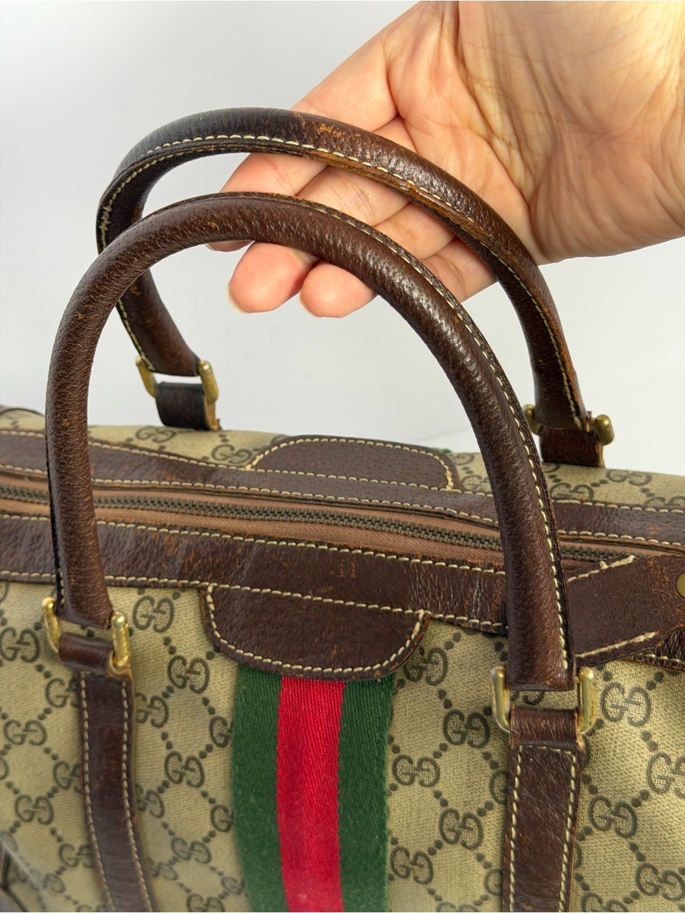 Vintage Gucci GG Monogram Canvas Web Stripe Boston Bag - Picture 2 of 15